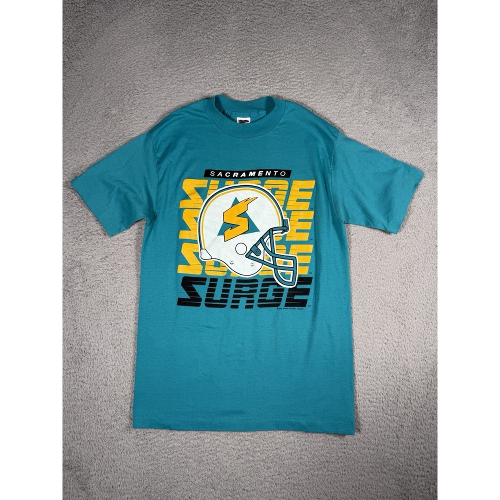 Vintage Logo 7 WLAF Sacramento Surge World League Football T-Shirt Green L USA